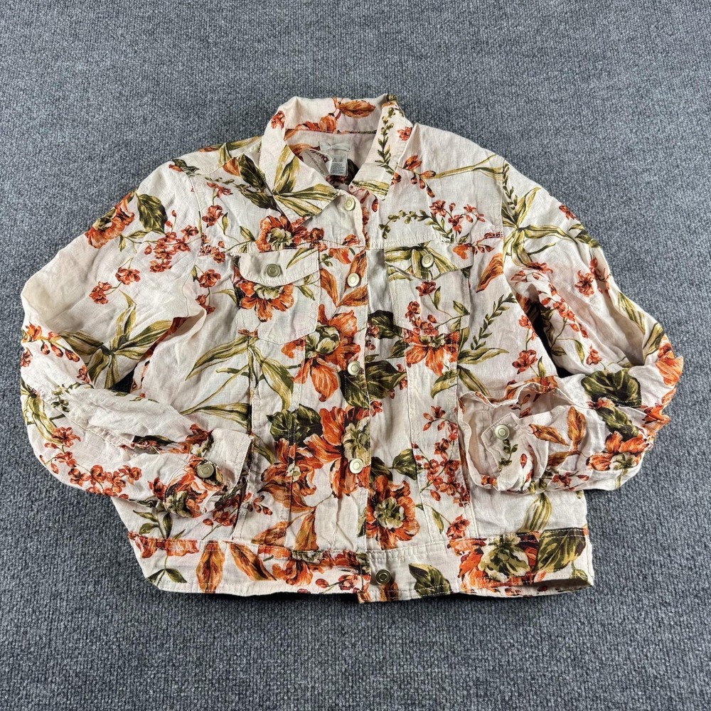 Joie Jacket Womens L Multicolor 100% Linen Floral Button Front Short Collared